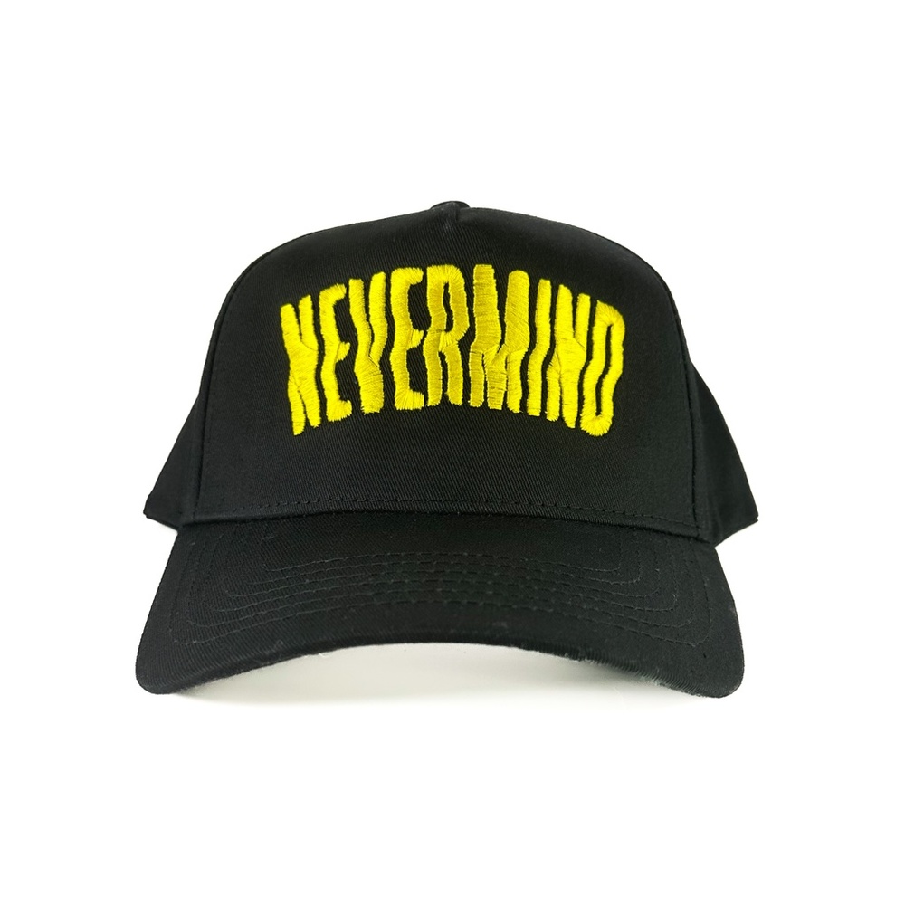 Nevermind 90s Rock Font Black Snapback